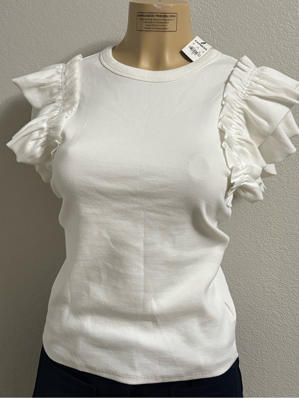 Express White Ruffle Sleeve Tank Top